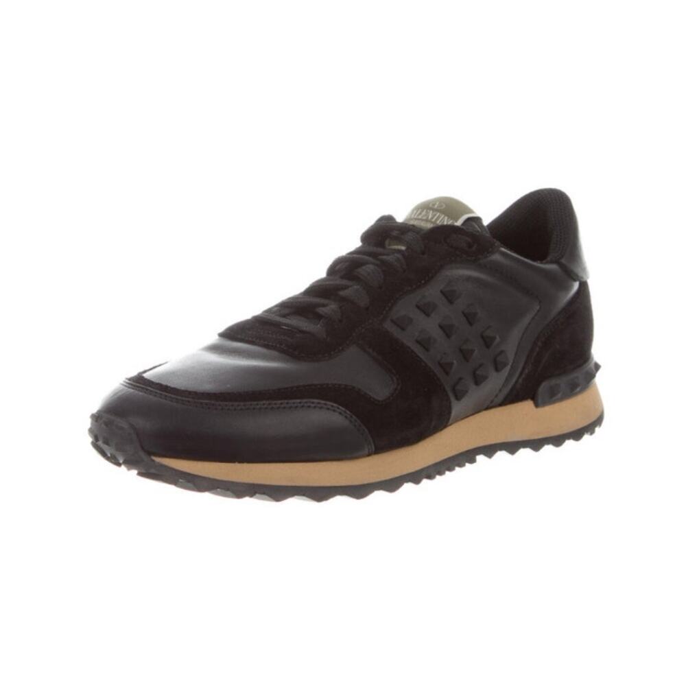 Valentino Rockstud Sneakers Black Leather & Suede Studded Running Shoes Sz 40